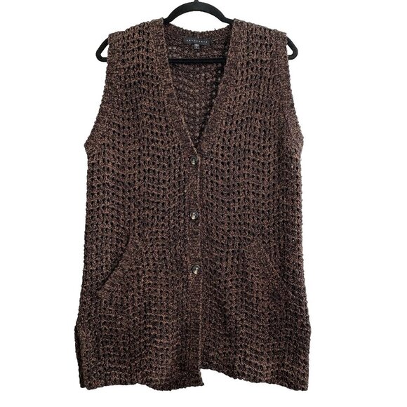 Anthropologie SANCTURARY Women Sweater Size L Brown Button Front Open Knit 54-3 - Picture 1 of 8